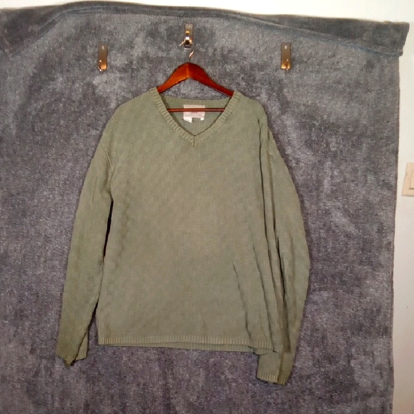 The Territory Ahead Green V-Neck Sweater Made In Italy Cotton Mens Large - Picture 1 of 8